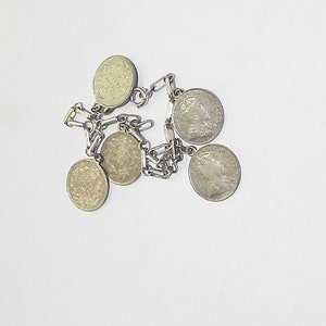 Rare Antique Coin Bracelet with Five Early Canadian Silver Five Cent pieces. Estate Fresh to Market.
