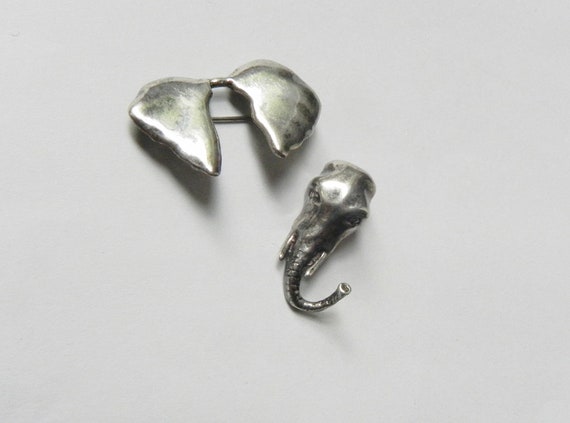 Rare VINTAGE Silver Elephant Head articulated Bro… - image 4