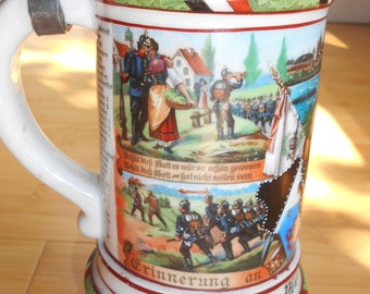 Antique German Army REGIMENTAL Lidded BEER Stein 1908-10. Excellent Authentic and RARE.