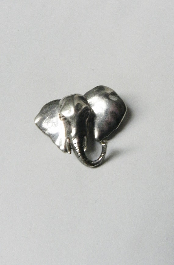 Rare VINTAGE Silver Elephant Head articulated Bro… - image 5