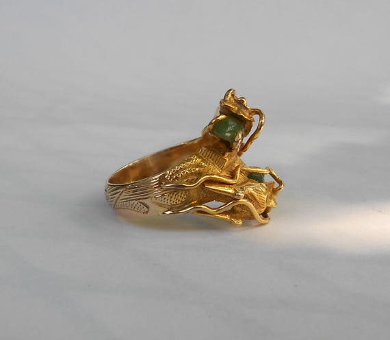 Beautiful Old 10K Gold Dragon Ring with Green Jad… - image 8