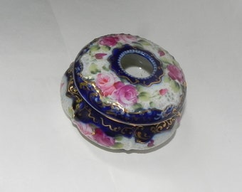 Antique NIPPON Painted Porcelain Hair Receiver. Early 20th C. Noritake mark. Excellent