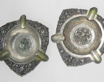 1930s Handcrafted Art Deco Silver Ashtrays Indonesia-YOGDA/DJOKA-143 Grams