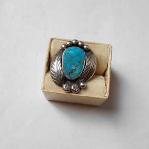 Vintage Navajo Silver & Turquoise Ring--The Classic Style-size 7.5