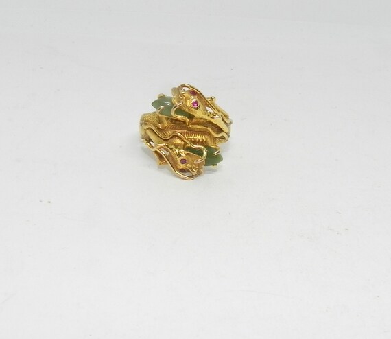 Beautiful Old 10K Gold Dragon Ring with Green Jad… - image 10