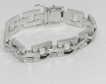 Vintage MODERNIST Square Link  Sterling Silver Bracelet. Signed JOR