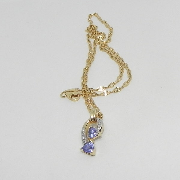 Estate Fresh: 14KT Gold PALE Blue Sapphire & Diamond Pendant w/14KT Milros Italy Gold Chain. Fabulous-Elegant.