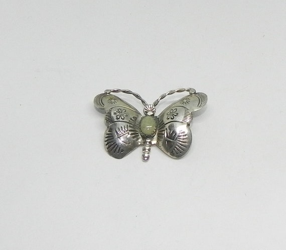 Vintage NAVAJO Signed HT  Silver & Jade Butterfly 
