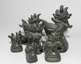 Rare Antique BURMA Set of Six Bronze Figural Opium Weights 19th C.