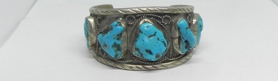 VINTAGE Mexico Handcrafted Silver & Turquoise Nug… - image 8