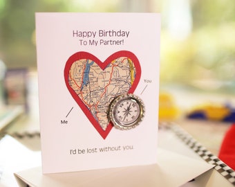 Birthday card for husband, personalized, custom map,