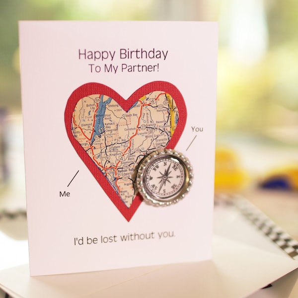 Birthday card for husband, personalized, custom map,