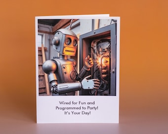 Humorous Robot Handyman Birthday Card for Husband, Boyfriend - Quirky Gift with Retro Futuristic Design