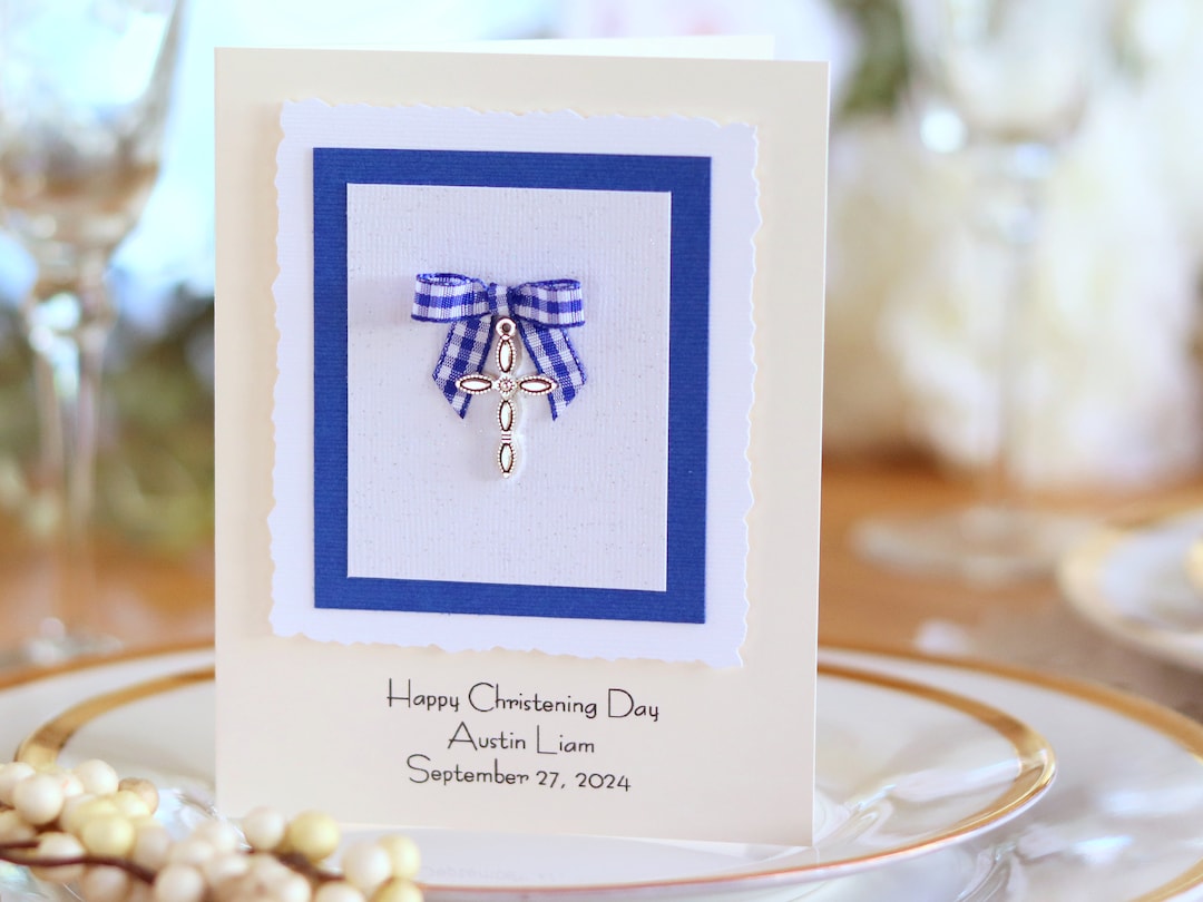 Boy Baptism Card - Card for Godchild - Card From Godparents - Shabby