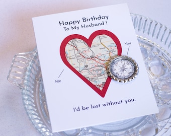 Retro Birthday cards - personalized map card - lesbian gay card - husband card - card for wife - boyfriend card - vintage