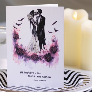 Gothic Hochzeitskarte, Halloween Hochzeit, personalisierte Karte, Paar Karte