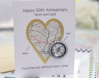 50th wedding anniversary card, parents anniversary, personalized, greeting cards