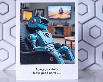 Funny birthday card for him, 50th birthday cards, brother birthday card, robot birthday