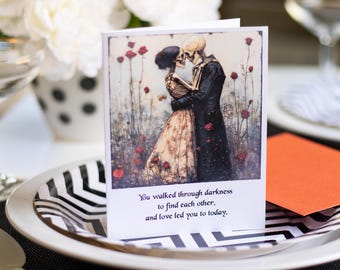 Personalized Gothic Halloween Wedding Cards, Spooky Mr & Mrs Greetings for newlyweds