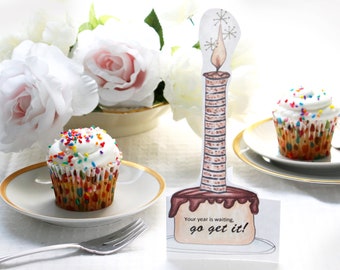 Handmade Birthday candle card for husband, hand drawn keepsake, unique displayble gift, cut out art card for celebration