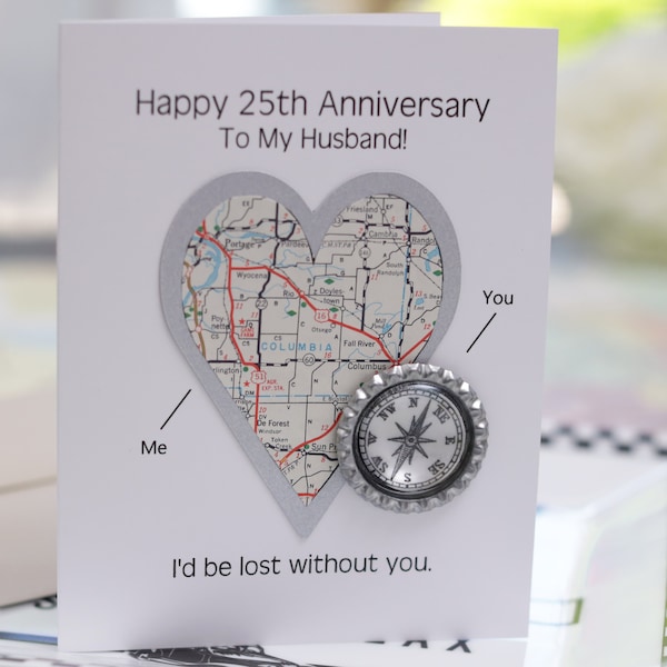 25th anniversary cards, for husband, silver wedding anniversary card, personalized greeting cards, gay