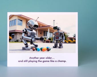 Funny birthday cards for boyfriend, robot birthday, gifts for gamers, retro futurism