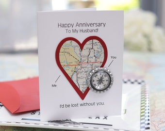 Map, Anniversary card for husband, personalized greeting cards, gay