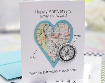 Map, Anniversary card, romantic couple, personalized greeting cards, gay