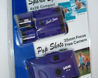 PURPLE VINTAGE Film Camera and Binocular set, NEW in the package