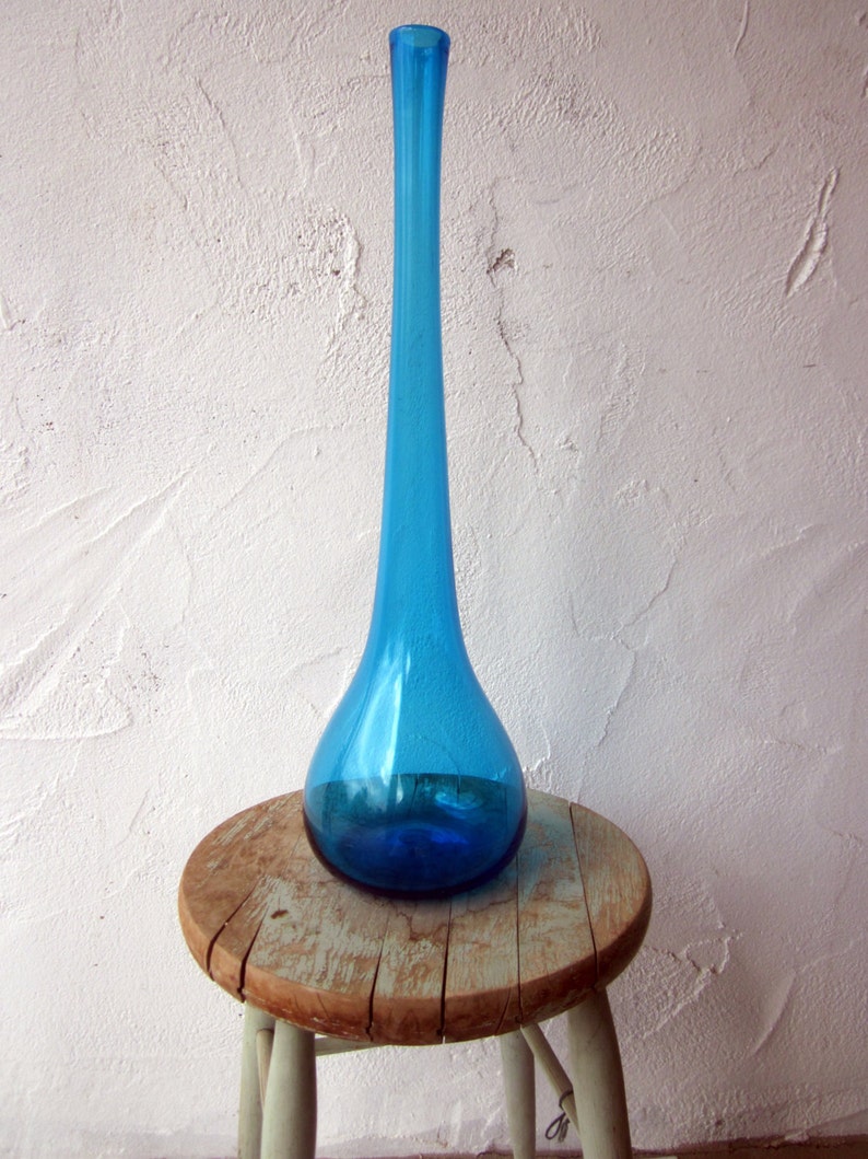 Huge BLENKO large bottle VASE urn BLUE Long Neck 1950s 1956 Etsy