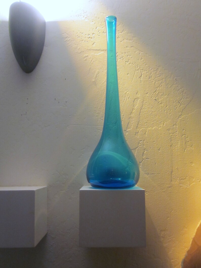 Huge BLENKO large bottle VASE urn BLUE Long Neck 1950s 1956 Etsy