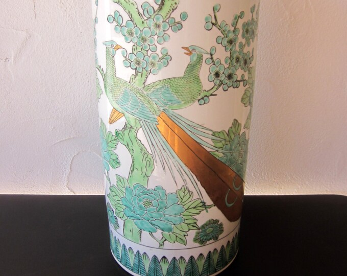 Very Large GOLD IMARI PEACOCK Floor Vase Umbrella Cane Holder Stand