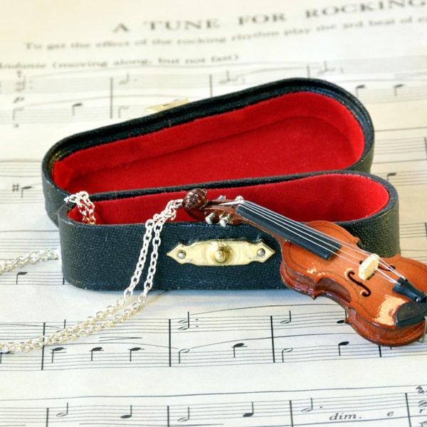 Violin Necklace in Case - Violin Gift - Music Jewellery - Fiddle Necklace