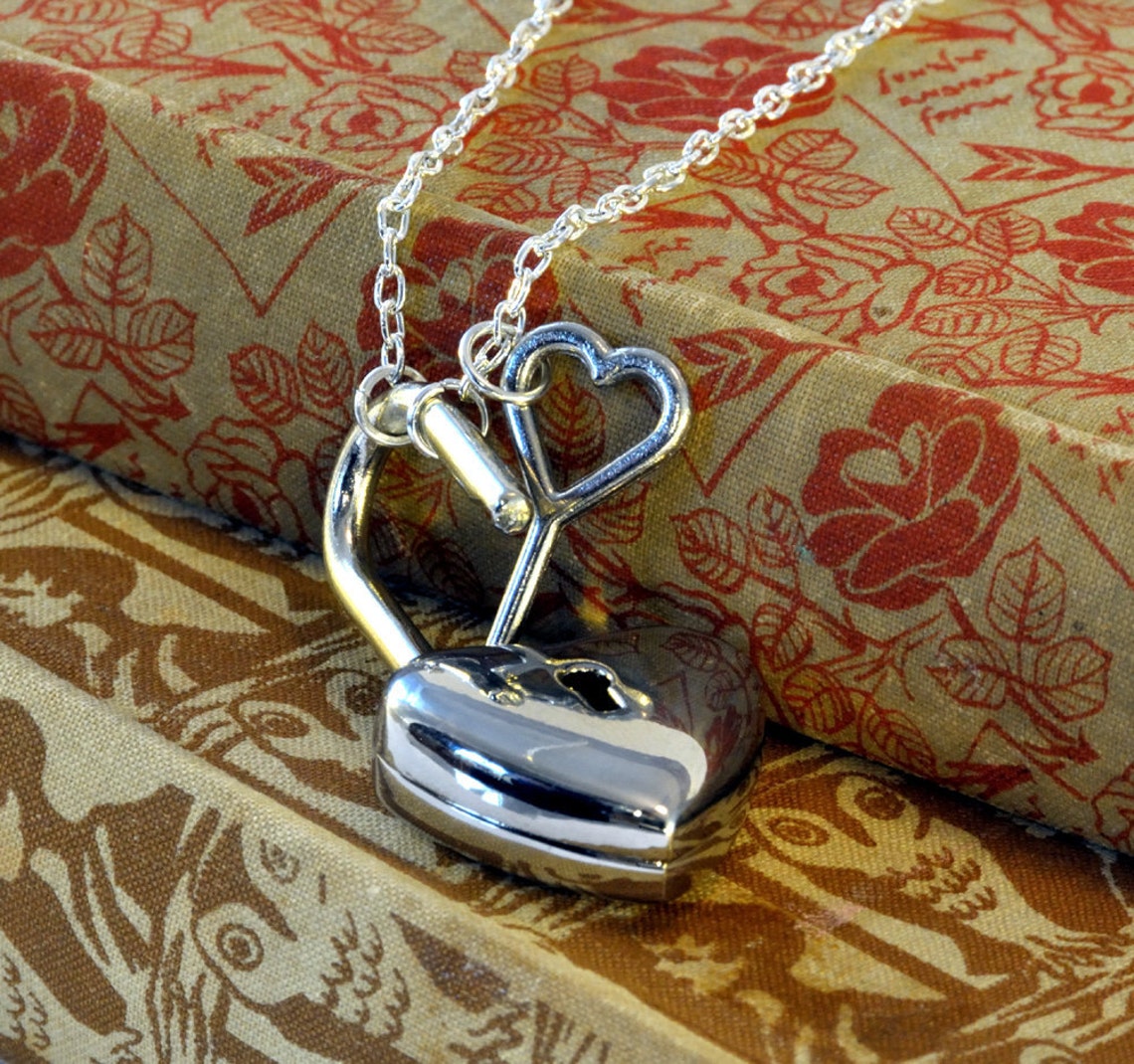 Heart Shaped Padlock Necklace Locking Necklace With Key Etsy