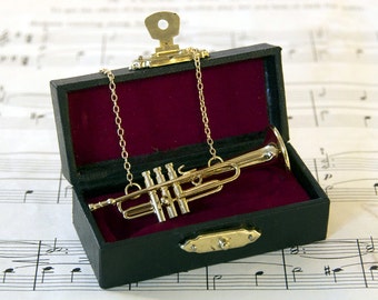 Trumpet Necklace in Case - Music Necklace - Trumpet Jewellery - Trumpet Gift