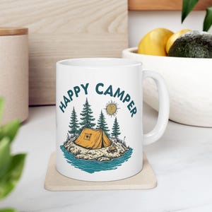 HAPPY CAMPER MUG- Tent by water
