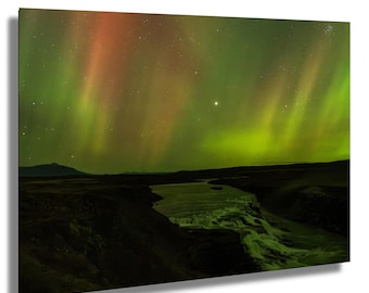 Iceland Northern Lights Print: Gullfoss Waterfall Aurora Borealis