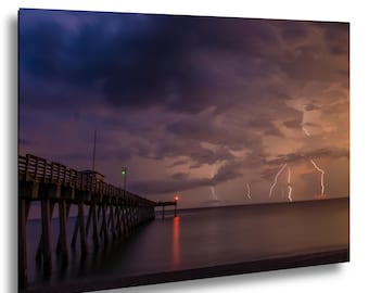 Florida Lightning Storm Pier Photo Print: Dramatic Coastal Wall Art