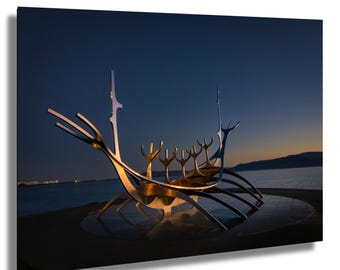 Sun Voyager Photography Print: Reykjavik Iceland Canvas Wall Art