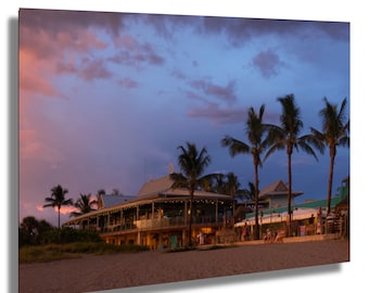 Florida Beach Sunset Print: Stormy Ocean, Pink Sky Coastal Wall Art