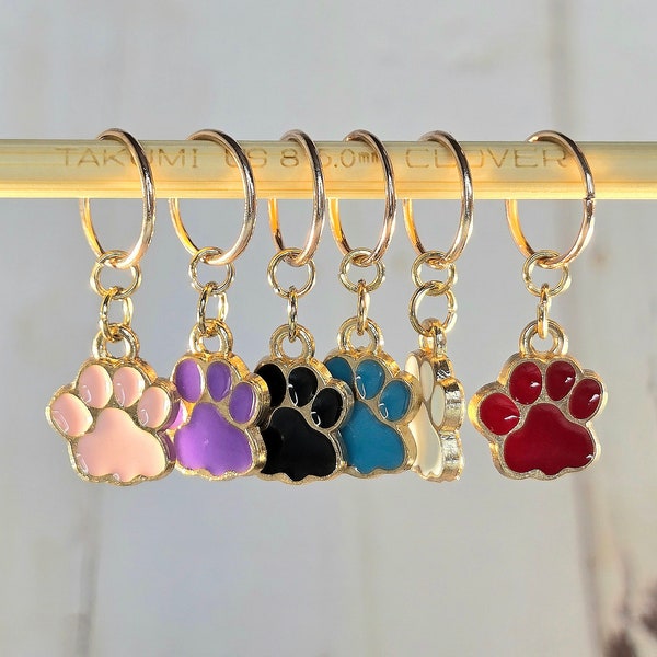 KNIT Mini Multicolored Gold Pet Dog Cat Pawprint Ring Stitch Markers