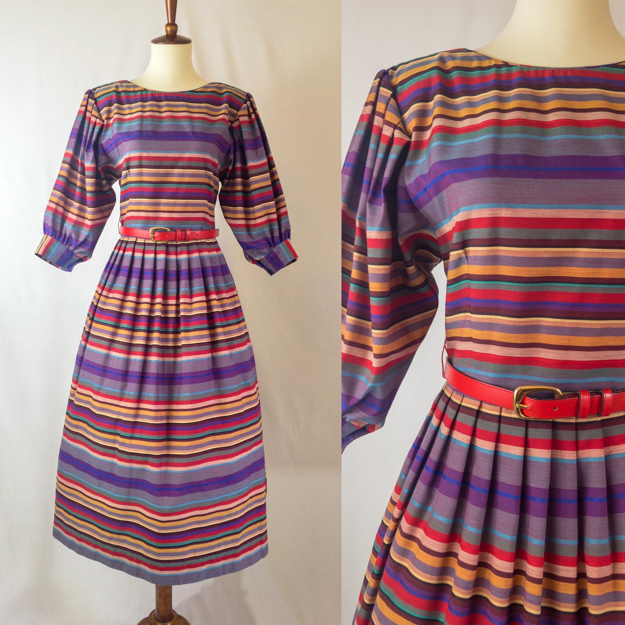 PrizesforArla Vintage 1970s Dress /70s Lanz Color Block Embroidered Mini Dress / Extra Small