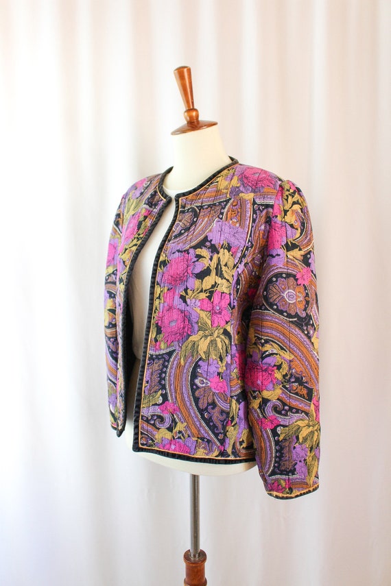 Vintage Paisley Floral Print Jacket // Women's L … - image 6