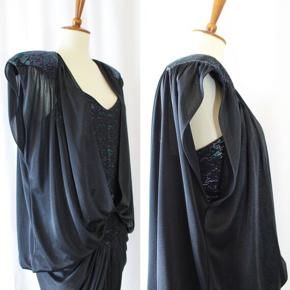 Vintage Formal Dress Black Glittery // Womens Siz… - image 3