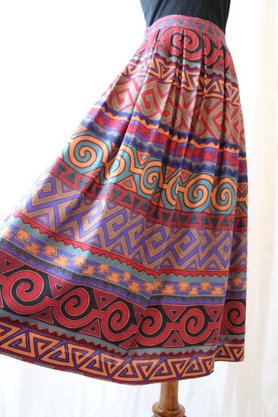 Vintage Midi Skirt 90s Tribal Print // Womens M M… - image 2