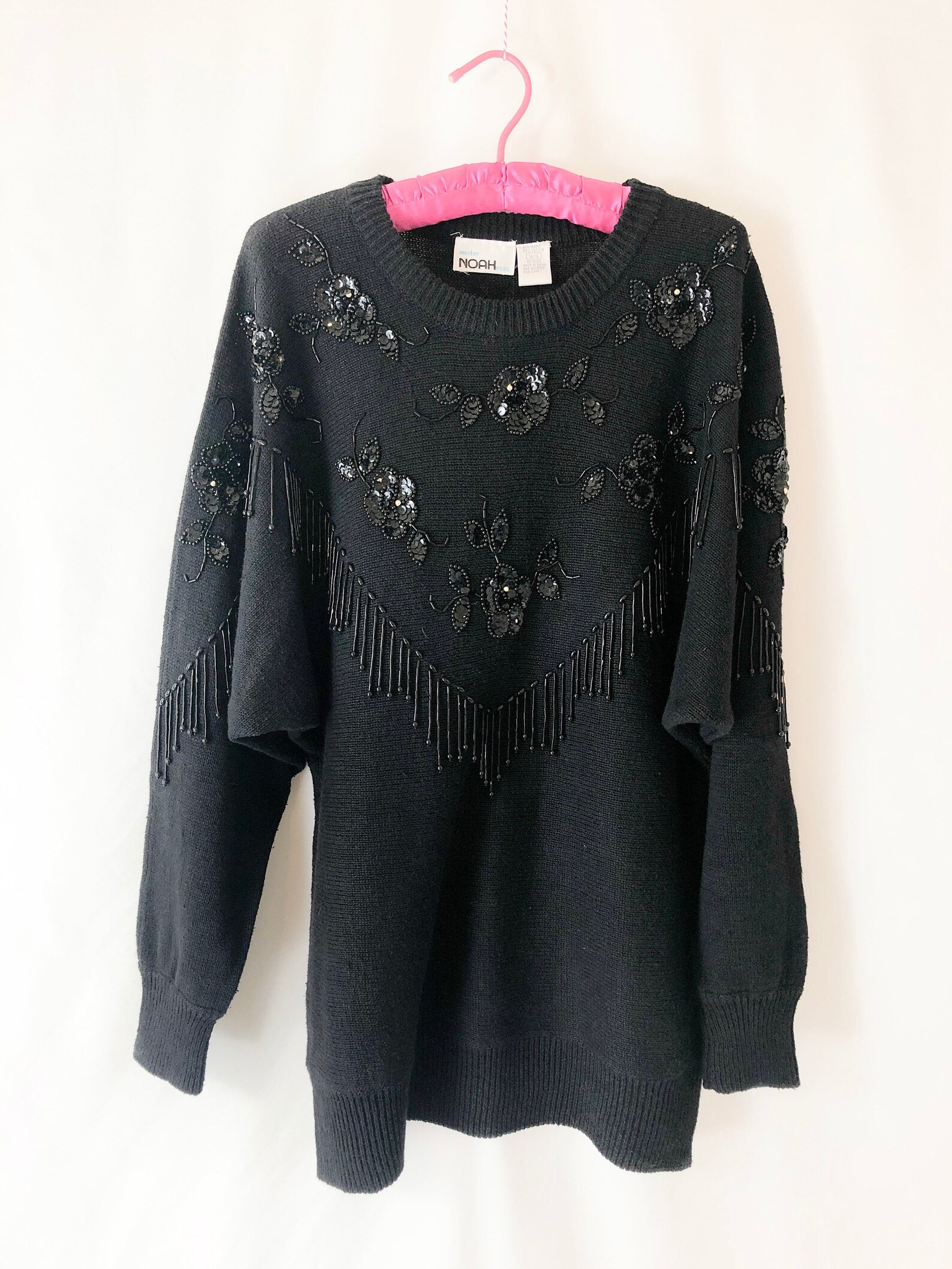 Vintage 90s Beaded Sweater Black // Womens L Large // Etsy