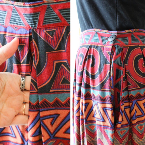 Vintage Midi Skirt 90s Tribal Print // Womens M M… - image 5