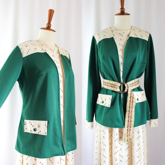 Vintage 60s Dress Suit Set Green Mod // Womens M … - image 4