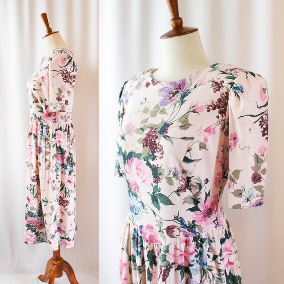 Vintage 80s Floral Print Dress // Women's S Small… - image 4