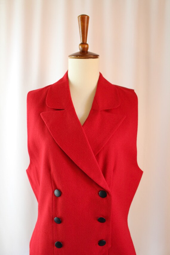 Vintage 90s Red Wool Suit Vest // Women’s L Large… - image 6